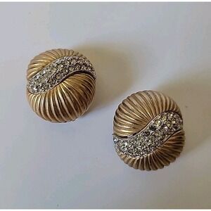 Vintage Kenneth Lane‎ Clip On Earrings Signed Gold Tone Rhinestone Glam Retro